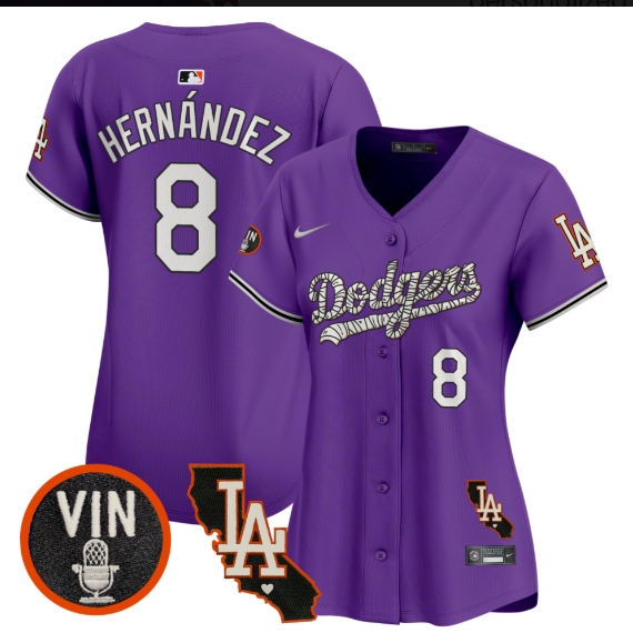 Women Los Angeles Dodgers #8 Hernandez 2025 purple Limited Stitched Jersey